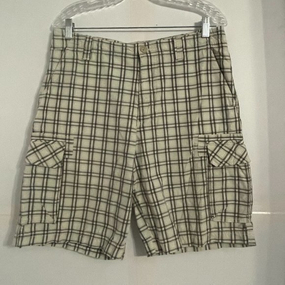 Izod Mens‎ Beige/Gray Window Pane Checkered Cargo Shorts Size 32 - Picture 1 of 8